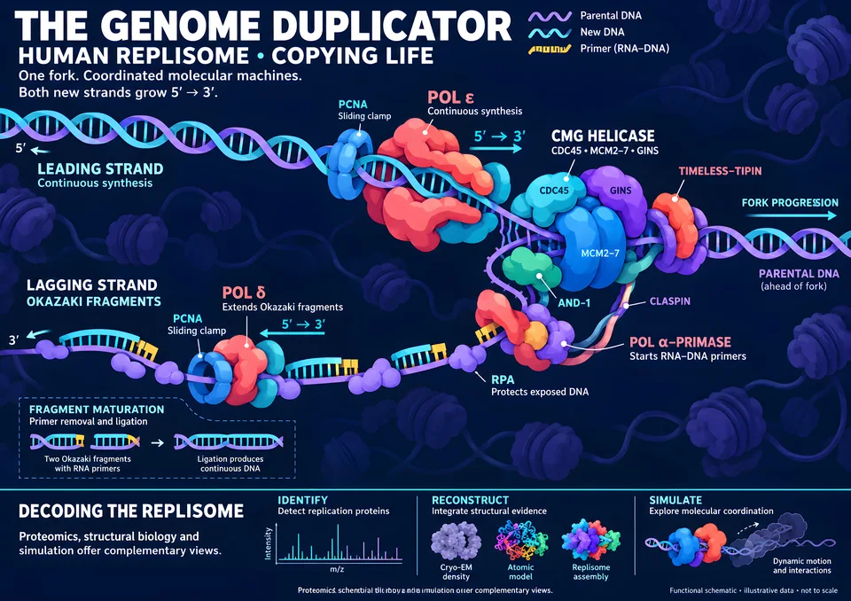 The Genome Duplicator — Human Replisome — illustrated scientific poster