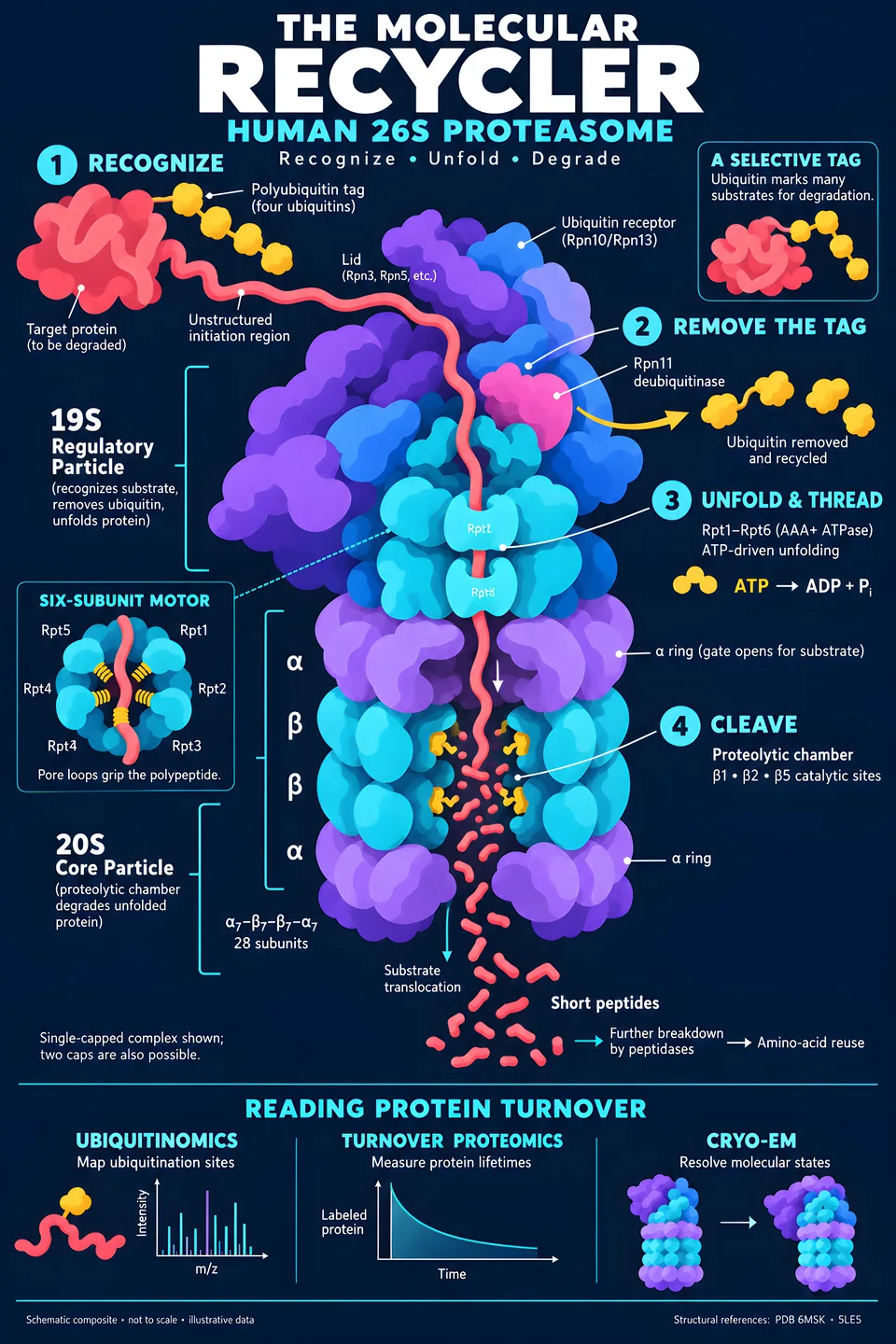 The Molecular Recycler — Human Proteasome — illustrated scientific poster