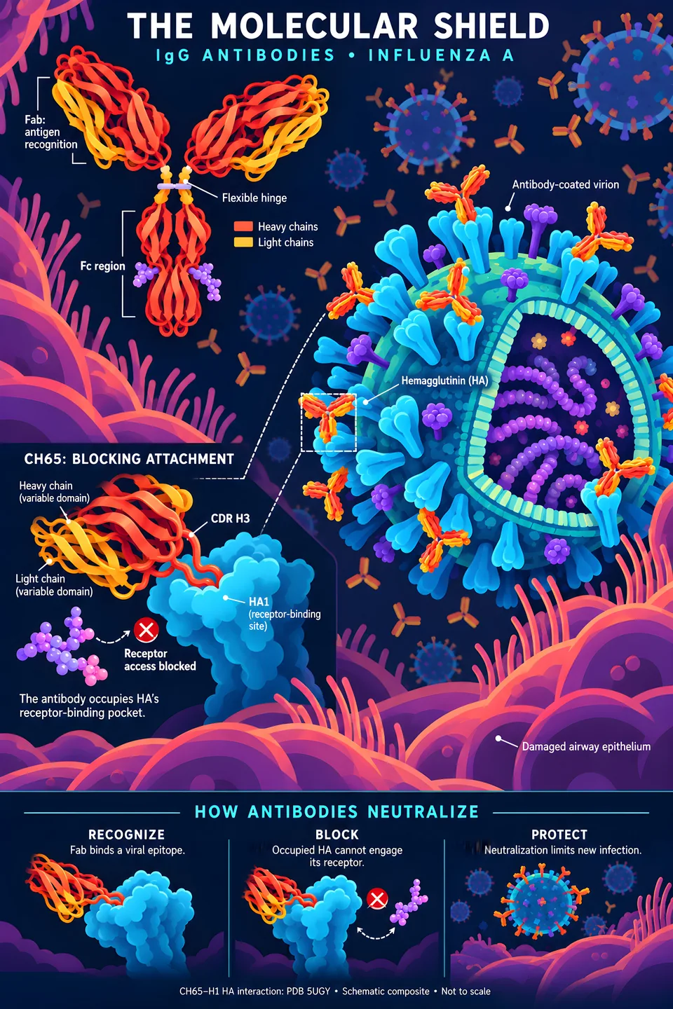 The Molecular Shield — IgG Antibodies and Influenza A — illustrated scientific poster
