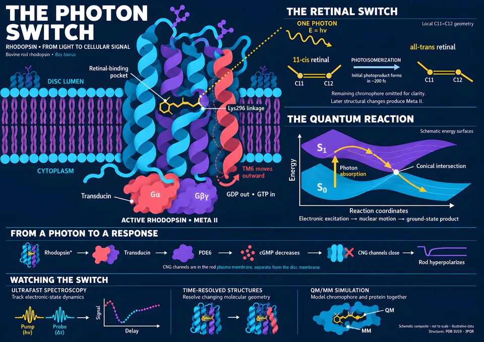 The Photon Switch — Rhodopsin — illustrated scientific poster